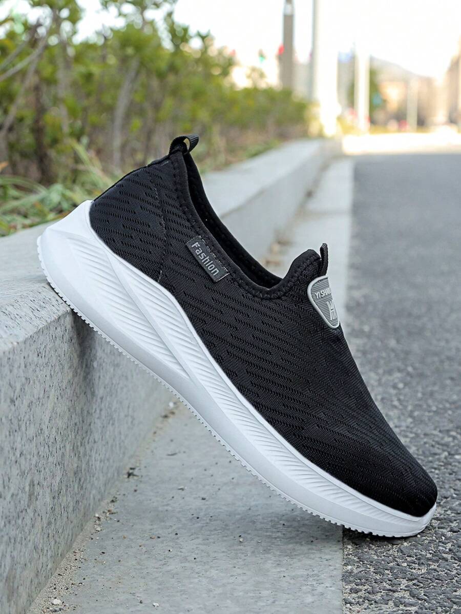 Men's Spring/Summer Lightweight Breathable Mesh Casual Sneakers, Slip-On Sports & Walking Shoes - Black - View 1