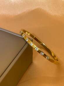 1pc Luxury Zirconia Stainless Steel Vacuum Plated Non-Fading Bracelet, Elegant & Unique Design Suitable For Women, Party, Engagement, Gift