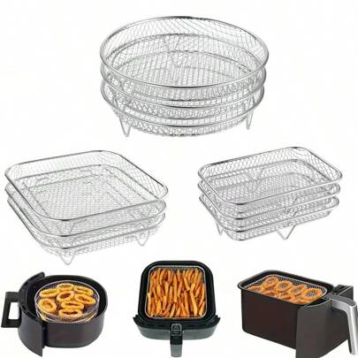 不锈钢空气炸锅配件套装 - 可堆叠烤盘和冷却架篮套装、烘焙用具、烤箱和空气炸锅适用烹饪托盘，多种款式可选，非常适合健康节日烘焙