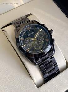 1 pieza de reloj de lujo de moda para hombre, reloj de cuarzo de acero inoxidable, reloj de hombre de negocios con visualización de fecha y día, reloj casual deportivo para hombre