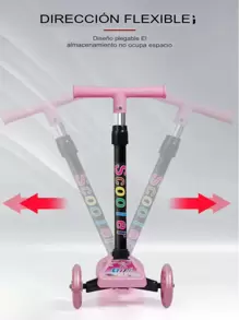 Scooter de 3 ruedas con altura ajustable, Patineta de empuje plegable con ruedas iluminadas, freno de pie en la rueda trasera - Rosa - Ver 2