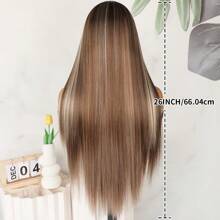 亮点渐变色蕾丝前假发 预拔自然发际线 13x4 高清蕾丝无胶 棕色金色混合颜色头发 合成前蕾丝假发 免费部分 适合时尚女性日常派对穿着 耐热纤维替换假发 26 英寸 180% 密度 - 間色 - 查看 6