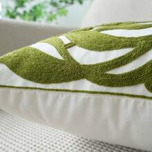 1pc Plant & Floral Embroidered Canvas Throw Pillow Case - Olive Green - View 5