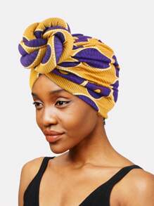 1pc Women's Printed Textured Knitted Turban Hat, Versatile Headwrap For Everyday Use - Multicolor - View 8
