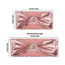 10pcs Metallic Foil Chair Sash, Chair Bow Tie Decor, Elastic Band With Buckle Slider, Bow Tie-Free Chair Back Flowers, Chair Cover Decoration, Suitable For Wedding Party Events, Banquet Decor