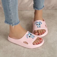 Women/Men's Summer Lightweight EVA One-Piece Thick Sole Comfortable Slip-On Slippers, Cartoon Cute Design, For Indoor Home Bathroom Shower - Blue Rabbit Pink - View 1