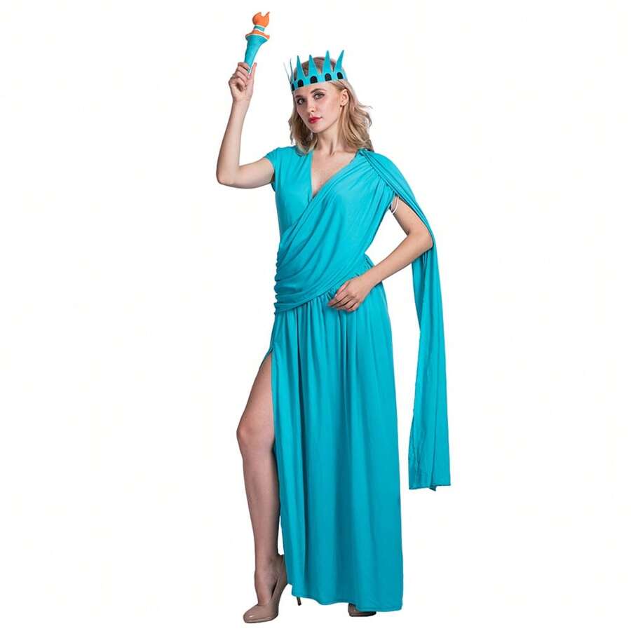 Statue Of Liberty Costume, Female Patriotic Statue Of Liberty Crown Headband, Adult Halloween Costume, Holiday Dress - A - Xem 1