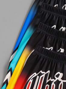 4 件套男童户外渐变字母和数字 03 印花短袖透气短裤，春夏 - 彩色 - 查看 4