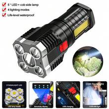 1pc LED Rechargeable Flashlight, Portable Long Lasting Super Bright Outdoor Multi-Function Work Light, Camping Accessories - Black - View 2
