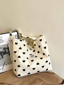 Kirschprint einfache große Schultertasche, Studentinnen Schultertasche, Herzdruck süße Tasche, Cord Shopper, modische Shopper für alle Jahreszeiten