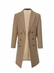 Men's Winter Trench Coat Long Sleeve Peak Lapel Double Breasted Quilted Long Overcoat Jacket Wool Pea Coat Slim Fit Dinner Prom Party HALLOWEEN Costumes For Men XS-3XL - 卡其色 - 查看 1