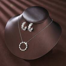 3 件套时尚 CZ 宝石简约耳环和项链首饰套装