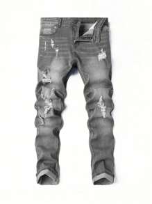 Quần Jeans Nam Thời Trang Thường Ngày, Phong Cách Emo, Dáng Ôm, Túi Xách Tay - Xám - Xem 3