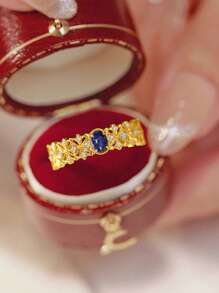 GAGAFEEL 1 pièce Bague vintage en argent sterling S925 élégante et de niche avec saphir. Accessoire de bijouterie élégant, fin et exotique pour femme/petite amie/amie/amante/meilleure amie