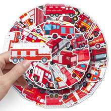 50Pcs Fire Truck Stickers Fire Truck Gifts Firefighter Stickers Fire Truck Party Favors Vehicle Stickers Transportation Stickers Vinyl Waterproof Stickers For Water Bottle,Computer,Laptop,Phone,Luggage,Notebook,Fridge - Multicolor - View 6