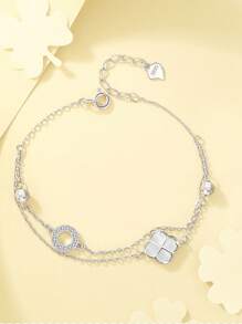 1pc Elegant Silver 925 Four Leaf Clover Bead Bracelet, Delicate Floral Everyday Wear & Party Accessory, Gift For Women - Four Leaf Clover - View 6