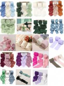 1/3 Roll DIY Handmade Tassel Chiffon Ribbon, 1.5 Inch X 21 Yards Frayed Edge Ribbon, Suitable For Wedding Invitations, Bridal Bouquets, Gift Wrapping, DIY Crafts, Bow Making, Party Decorations - Burgundy - View 6