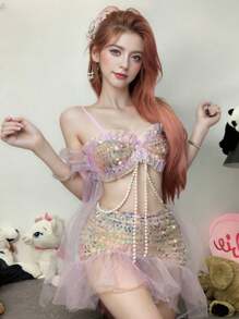 1pc New Mermaid Fantasy Pearl Decoration Cosplay Mermaid Costume, Anime Game Character Outfit Halloween