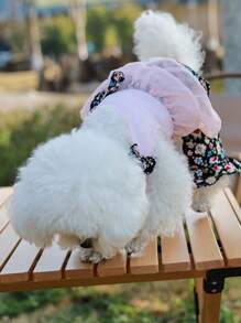 Monos con estampado floral lindo para mascotas, vestido de princesa primaveral/de verano delgado para poodle, maltés, chihuahua y otros perros pequeños