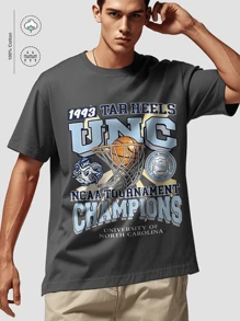 The Mascot Portrait Of The University Of North Carolina Basketball Team, "1993 TAR HEELS," Commemorates The NCAA Tournament, A College Basketball Commemorative Theme T-Shirt, A UNC Rams Mascot Pattern T-Shirt, And A Must-Have Outfit For Sports And Culture Enthusiasts 100% Pure Cotton T-Shirt With Youthful And Fashionable Design. Very Suitable For Casual Wear And Street Style Dressing. They Are Excellent Gifts For Friends And Family.