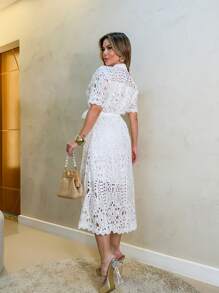 Guipure Dress With Sash - 白色 - 查看 3