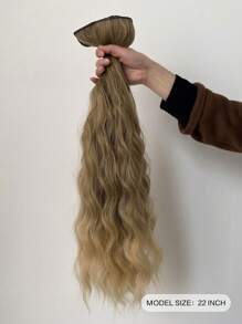 22 Inch Brown With Golden Highlights Clip-In Hair Extensions, 16 Clips, 7 Piece Full Head Synthetic Hair Extensions For Women - Blonde Ombre - View 2