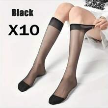 10 paia/3 paia di calze a metà polpaccio di colore pelle e nero, calze da donna di taglia grande, calze stile JK, calze a metà polpaccio, calze versatili e traspiranti da studente in stile Ins, calze velate estive. Calze a metà polpaccio di colore unito estive versatili ultra sottili di colore pelle, lunghezza a metà polpaccio, stile Y2k, confortevoli - Multicolore - Visualizzare 6