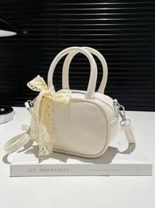 1 Pc New Mini Solid Color Pu Material Bow Ribbon Decorated Handbag With Interchangeable Strap, Crossbody And Handheld, Fashionable And Elegant For Daily Outings, Shopping, Parties, Banquets, And Friend Gifts