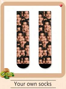 1Pair Big Head Sticker Personalized Comfort Medium Socks Personalized Photo Customization