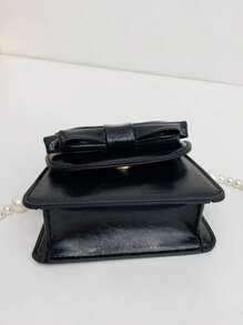 Girls' Bowknot Mini Crossbody Bag With Pearl Chain - 822#Black - View 6