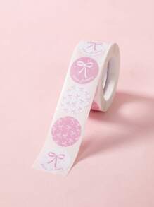 500 szt./rolka, różowe białe naklejki z kokardką, opakowania na prezenty urodzinowe, świąteczne, naklejki do pakowania torebek na prezenty, naklejki do ręcznego pisania, naklejki dekoracyjne, naklejki dekoracyjne na prezenty urodzinowe, ślubne, dekoracje kokardkowe