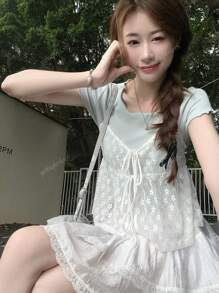 Layered Lace Trim Camisole With Frill Hem