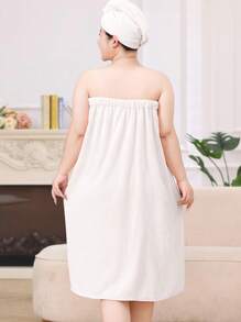 2件套加大码女士加厚浴袍和浴帽套装 - 白 - 查看 3