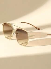 1pc Copper Advanced Sense Unique Double Beam Design Geometric UV Protection Women Sunglasses For Street-Photography Street-Photography Fashionable Shade Elegant Outfit Family Outings Travel Vacation Holiday For Summer Beach Vacation,Outdoor,Travel