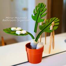 Mirror Monstera Organizer | Bathroom Toothbrush Holder | Ring Soap Holder | Bathroom Space Saver Storage Solution | Functional Plant Decor