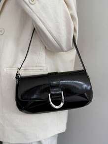 Fashionable Versatile Small Square Bag, Minimalist Small Handbag, Solid Color Y2K Babe Bag, Shoulder/Underarm Bag, Casual Bag - Black - View 4