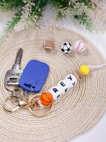 1pc Customized Silicone Abacus Bead Keychain With Sports Ball Design And 1~10 English Letters, Personalized Gift With Custom Name For Friends , Colorful, Rugby/Baseball/Football/Basketball, Cute, Adorable, Contracted, Kawaii, Stylish, Casual, Cuties Custom