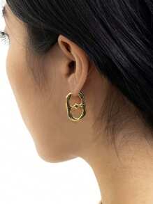 1 par de pendientes minimalistas con diseño geométrico hueco de corazón, joyería de moda estilo francés para mujeres
