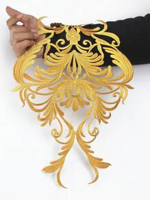 1pc Big Size Flower Golden Thread Embroidery Hot Melt Adhesive Patches For Dress Applique Patch Costume Decorate