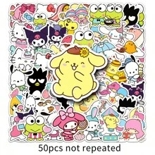 Sanrio 50 piezas Pegatinas surtidas de Sanrio, dibujos animados lindos, a prueba de agua, decorativas para papelería