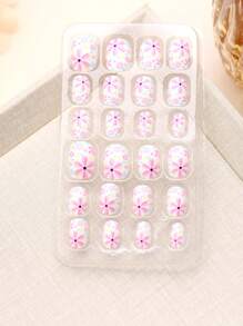 (168pcs 7 Packs) And (24pcs 1 Pack) Kids Acrylic False Nails Press-On Pre-Glued Full Cover Glitter Cute Daily Simple Polka Dots, Flowers, Hearts, Pandas, Strawberries And Other Elements Short Kids Stick-On False Nails Set For Kids Little Girls - Cute Simple Themenail Drill