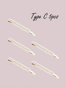 5 piezas Pinzas para el cabello con perla, en varias combinaciones. Pinzas para el cabello de aleación con perlas falsas, adecuadas para uso diario, fiestas y citas. Pinzas para el cabello, ganchos para el cabello, hebillas para el cabello