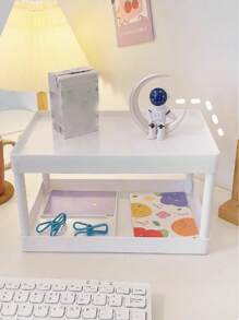 1 pieza Estantería doble de escritorio de unicolor simple estilo Ins, escritorio multifuncional para almacenamiento de papelería, apta para archivos y artículos de oficina