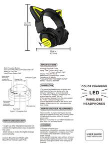 Cat Style Gaming Headset With Colorful LED Lights, Long Playback, With Microphone, Foldable, With Deep Bass, HiFi Stereo Suitable For Tablets And Mobile Phones