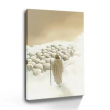 1pc Framed Canvas Wall Art Poster Abstract A Man With A Stick In Front Of A Herd Of Sheep Wall Art For Living Room Bedroom Bathroom Kitchen Apartment Hotel, Artful Home Decoration - Framed, Vertical - Framed Canvas - View 1