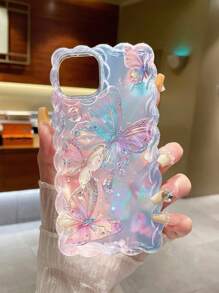 Butterfly Print Braided Ruffles Edge Fashion Protective Phone Case Compatible With IPhone16/16 IPhone15/New IPhone14/12PROMAX/13PROMAX/14PROMAX/Braided Print Shockproof Creative Phone Case For XR /7/8, Painted Compatible With IPhone15Promax, IPhone13 Case, IPhone14 IPhone11 Soft Shell, P12 Shockproof XS Soft Phone Case Waterproof Anti-Fall Scratch Resistant