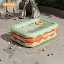 1pc Orange & Cream Simple Garden Rectangular Inflatable Pool For Families & Adults, Portable Small Paddle Pool, Oversized Thickened Family Water Play Center, Outdoor, Garden, Backyard, Summer Splash Party