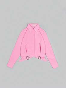Camisa holgada lisa para dama con cinturones de moda casual - Rosa - Ver 7