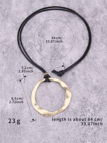 1pc Exaggerated Simple Asymmetrical Yellow Shallow Halo Alloy Beaded Pendant Necklace For Men, Fashion Hiphop Long Chain With Black Wax Rope, Everyday Accessory Gift For Girlfriend - Wax Rope - View 9