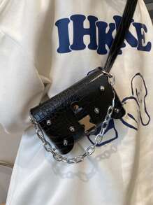 Nouveaux sacs à épaule de mode pour dames, petits sacs carrés polyvalents de couleur unie, motif crocodile décontracté, sacs bandoulière simples avec décoration de chaîne, sacs à main pour femmes